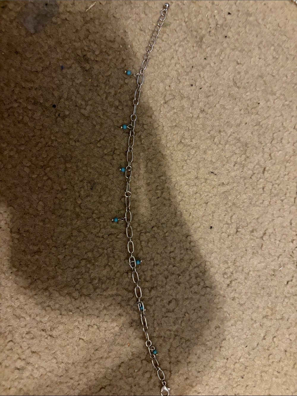 Silver Chain Anklet with Small Turquoise Beads